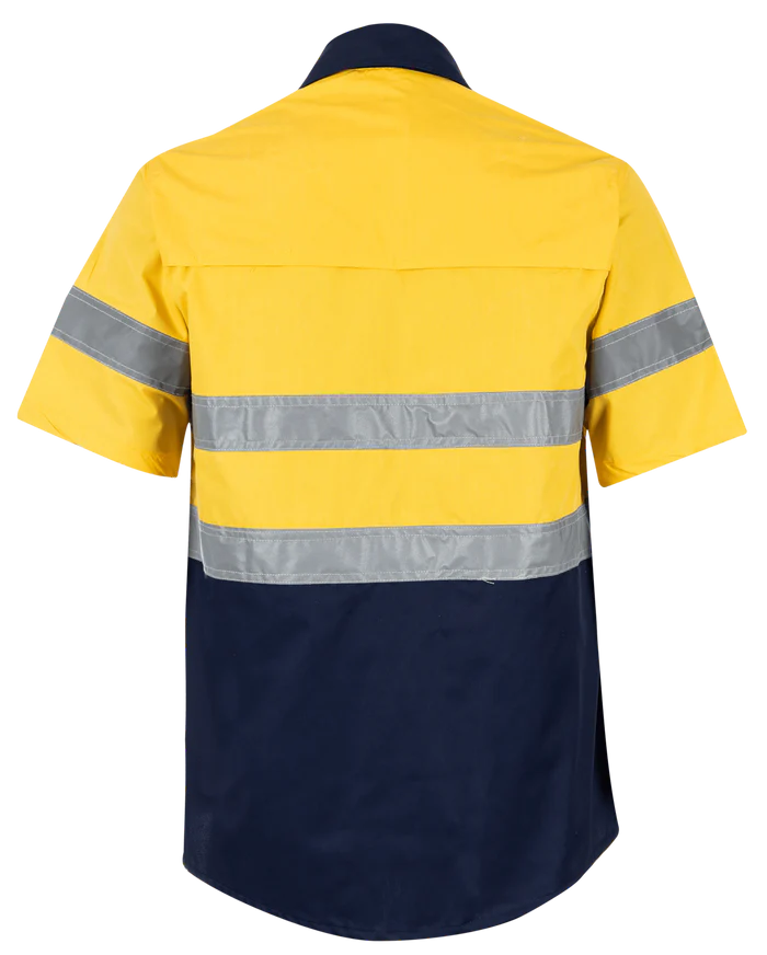 Navy/Yellow Hi-Vis Shirt 100% Cotton Short Sleeve - Image 2